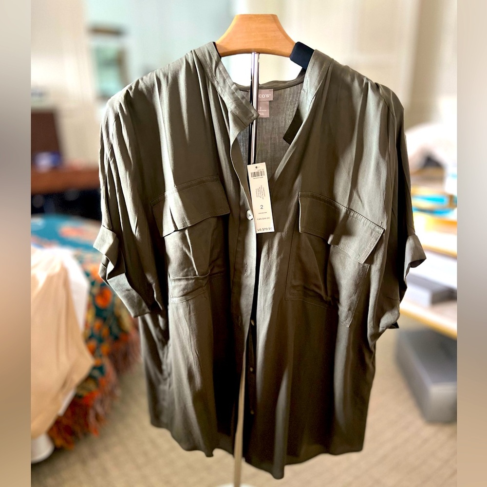 Chicos size 2 Olive Twill Camp shirt. New W tags